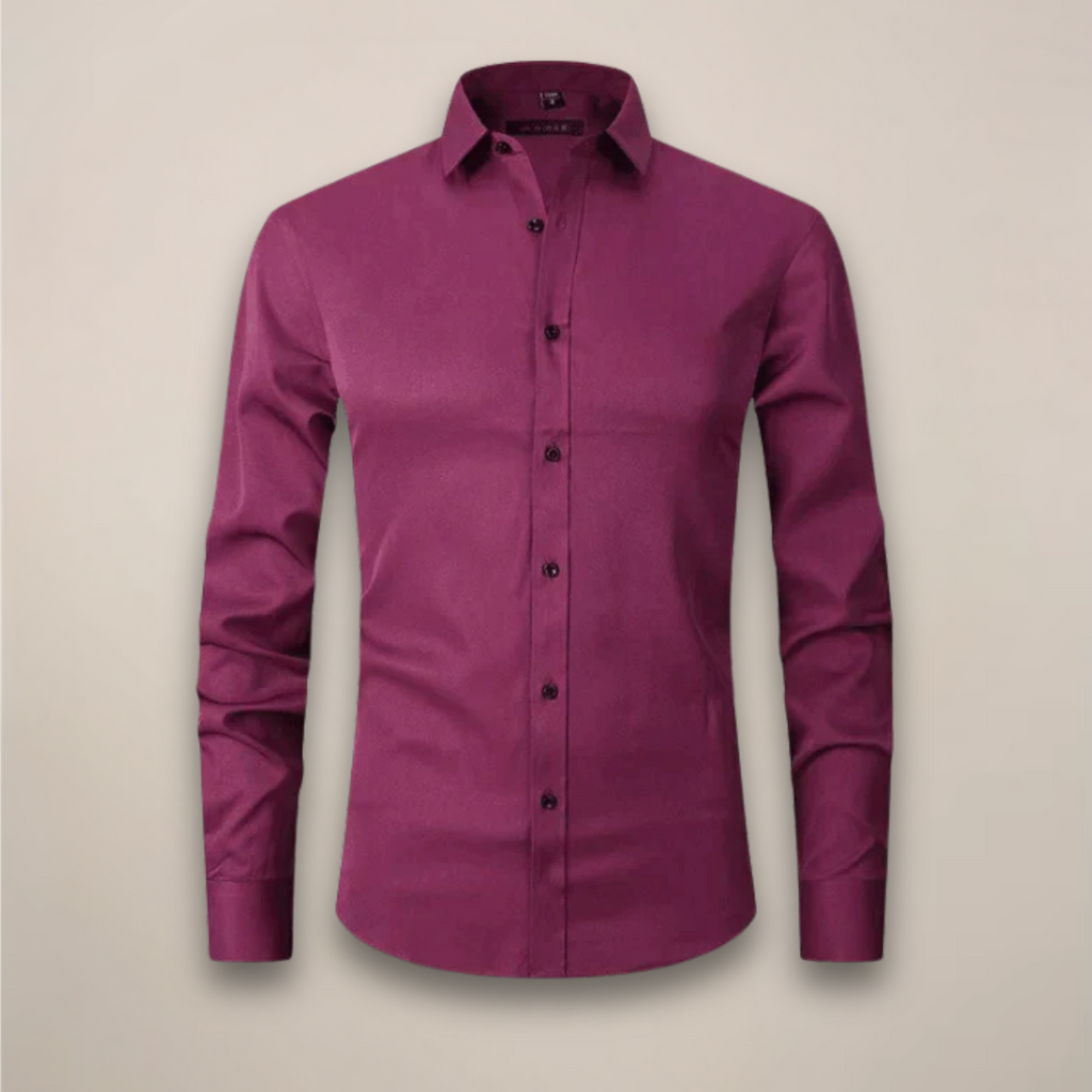 Men's Woven Button-Up Shirt with Point Collar and Button Cuffs