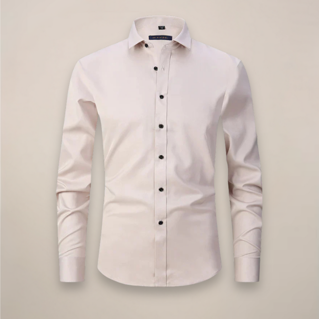 Men's Woven Button-Up Shirt with Point Collar and Button Cuffs