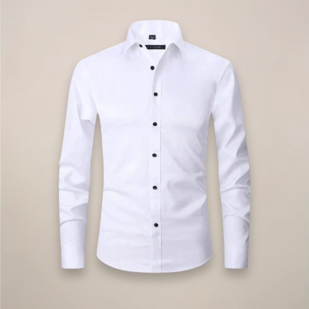 Men's Woven Button-Up Shirt with Point Collar and Button Cuffs