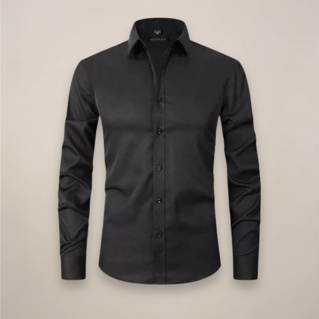 Men's Woven Button-Up Shirt with Point Collar and Button Cuffs