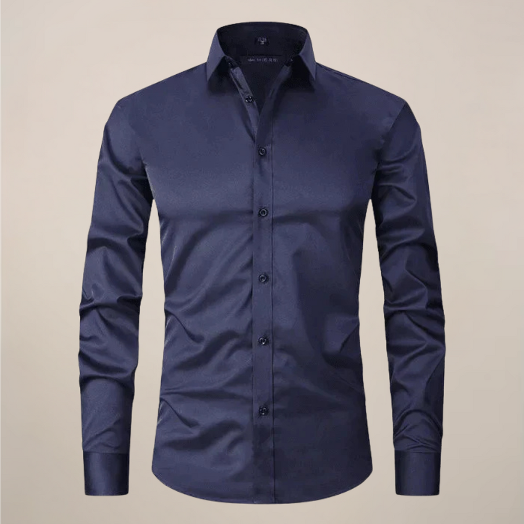 Men's Woven Button-Up Shirt with Point Collar and Button Cuffs