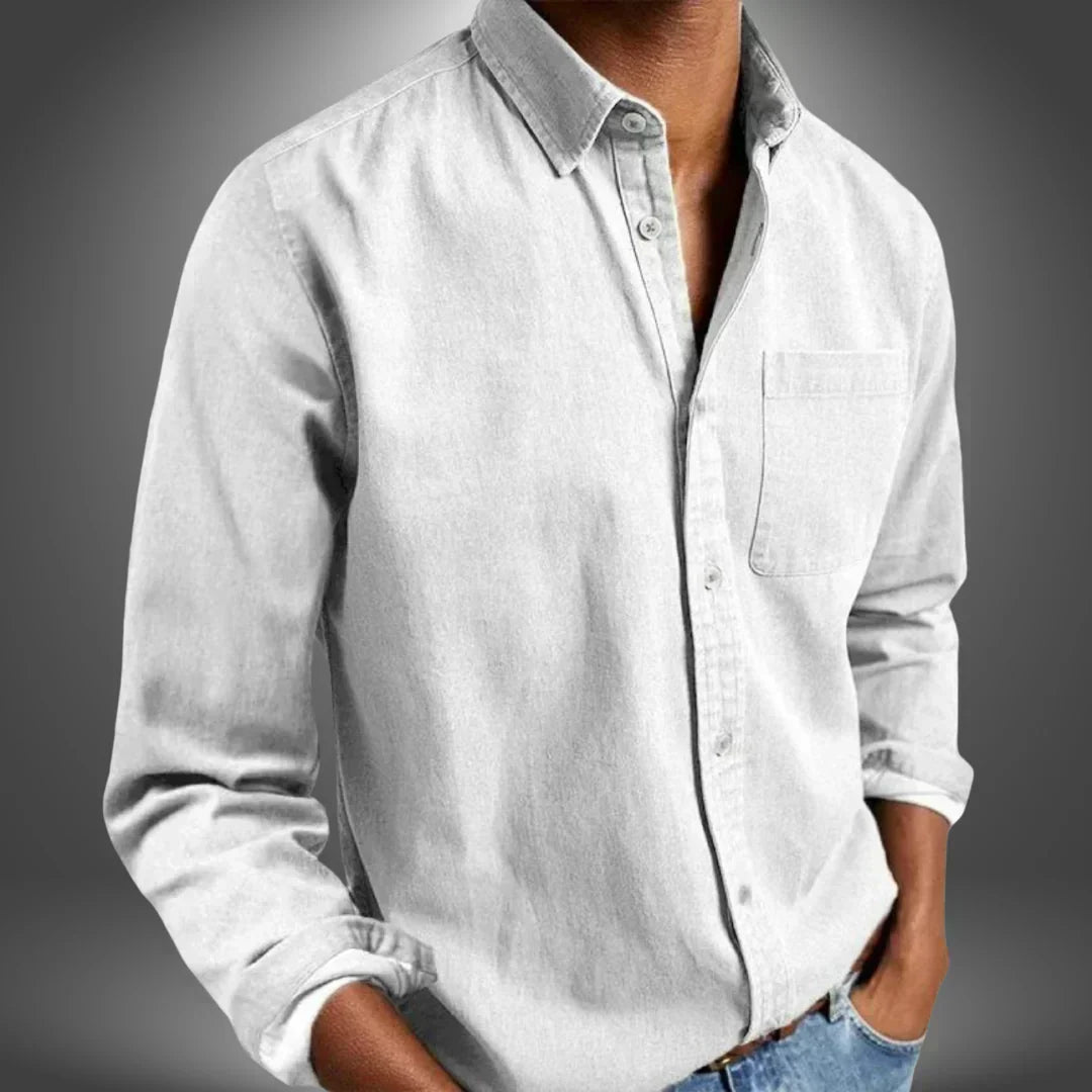 Men's Woven Button-Up Shirt with Spread Collar and Chest Pocket