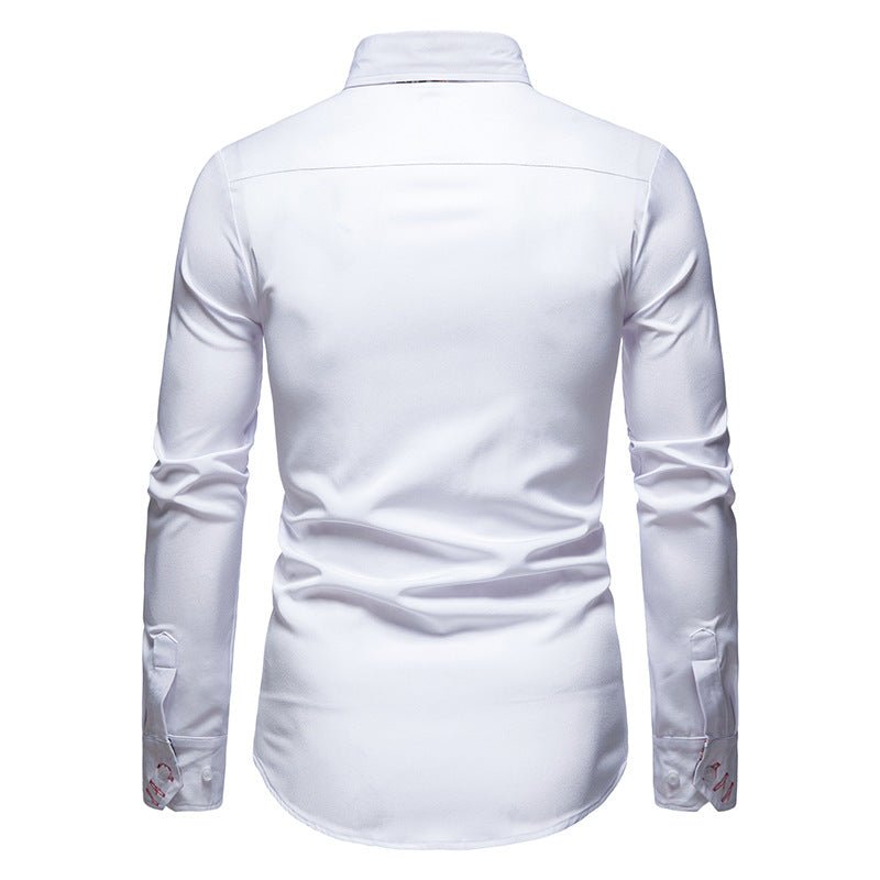 Men's Woven Button-Up Shirt with Spread Collar and Pattern Trim