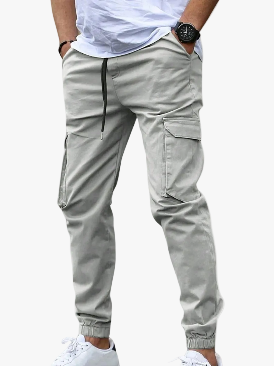 Men's Woven Cargo Jogger Pants with Drawstring and Cuffed Ankles