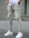 Men's Woven Cargo Jogger Pants with Drawstring and Cuffed Ankles