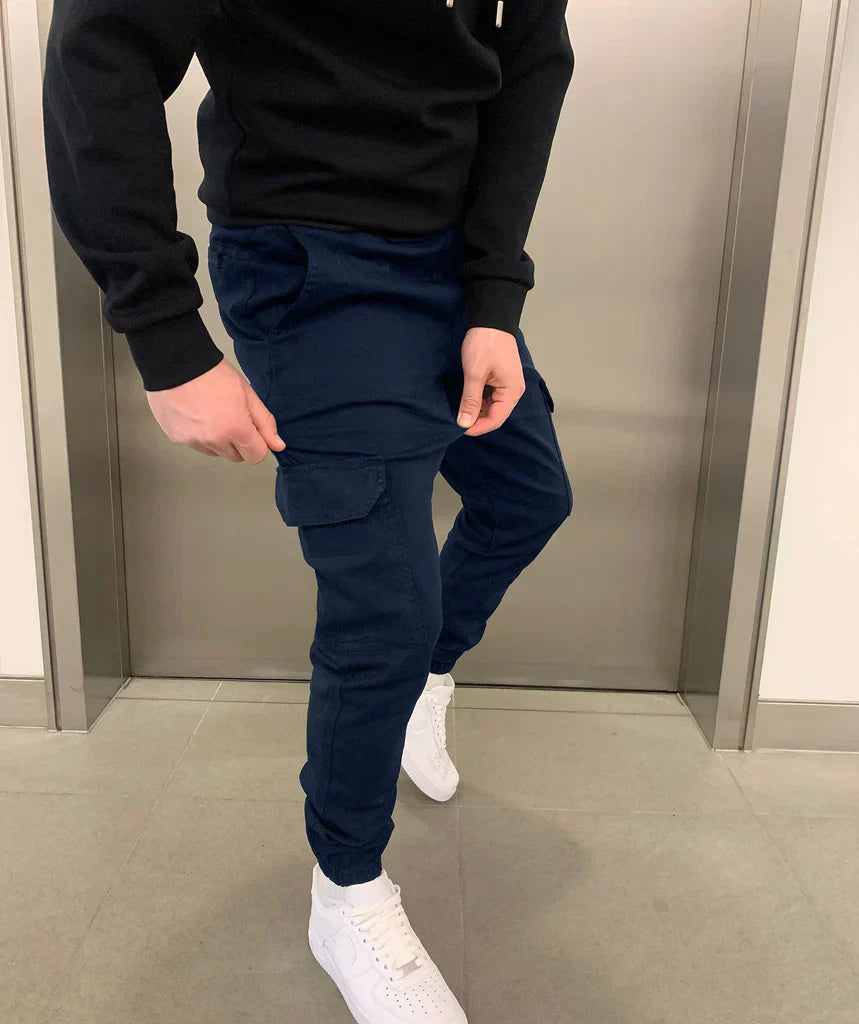 Men's Woven Cargo Jogger Pants with Drawstring and Cuffed Ankles