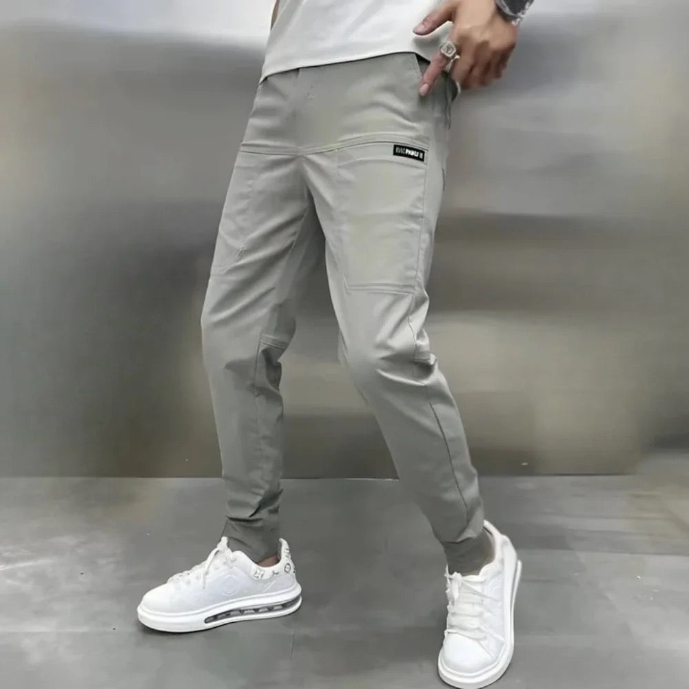Men's Woven Cargo Jogger Pants with Elastic Waist and Zip Pocket