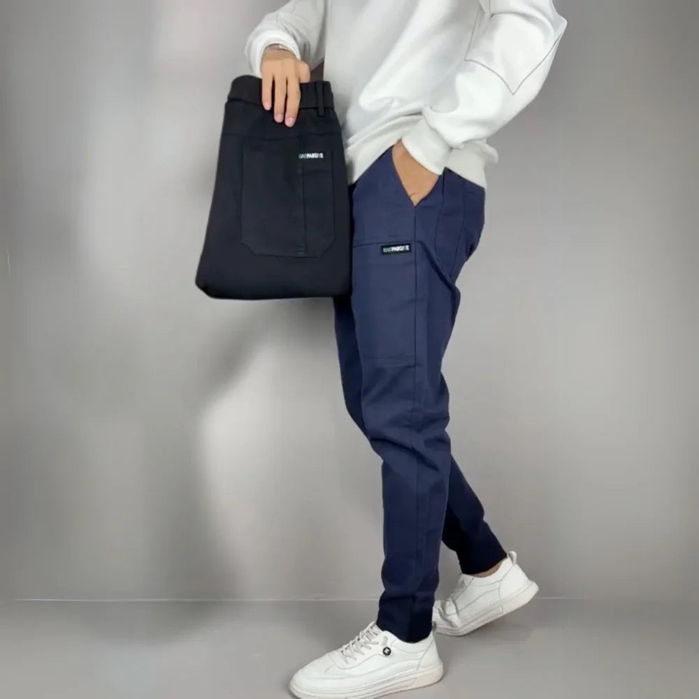 Men's Woven Cargo Jogger Pants with Elastic Waist and Zip Pocket