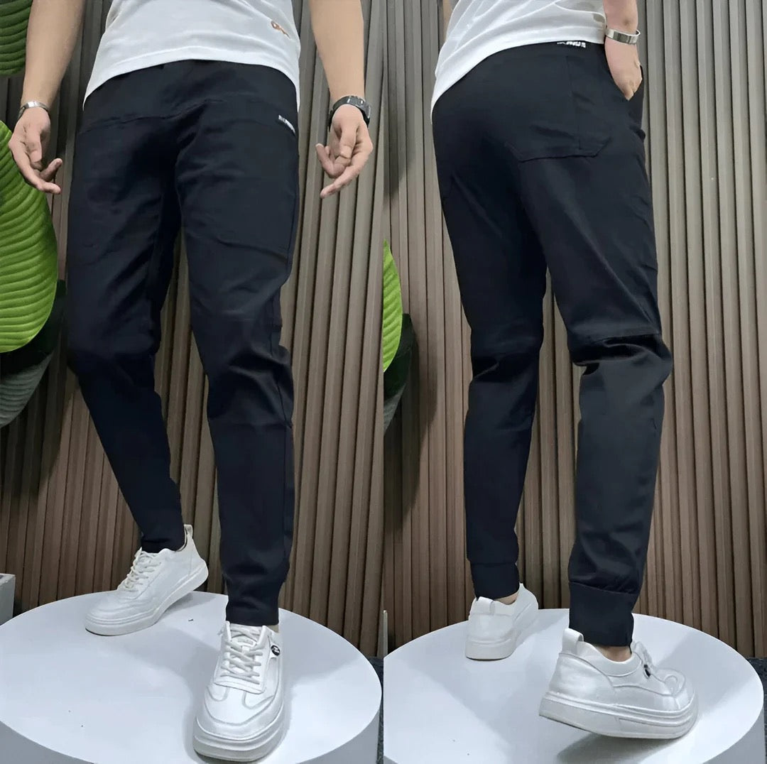 Men's Woven Cargo Jogger Pants with Elastic Waist and Zip Pocket