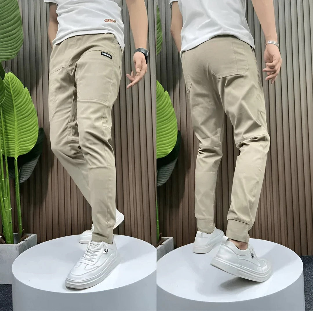 Men's Woven Cargo Jogger Pants with Elastic Waist and Zip Pocket
