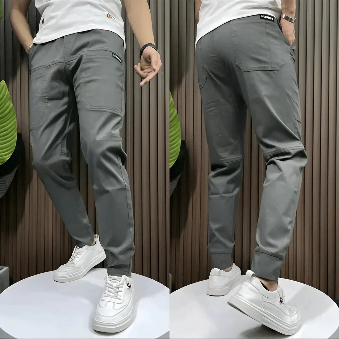 Men's Woven Cargo Jogger Pants with Elastic Waist and Zip Pocket