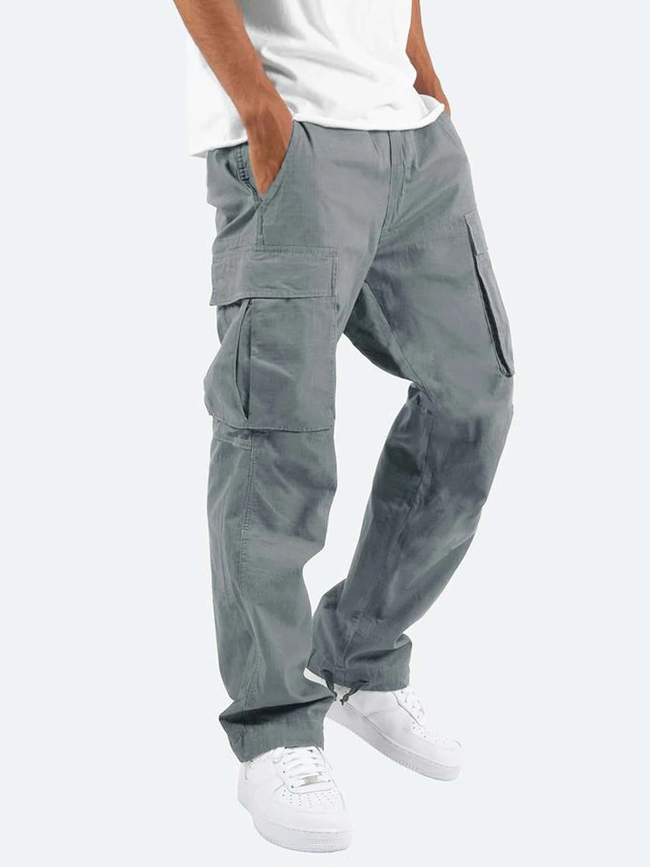 Men's Woven Cargo Pants with Zip Fly and Thigh Pockets