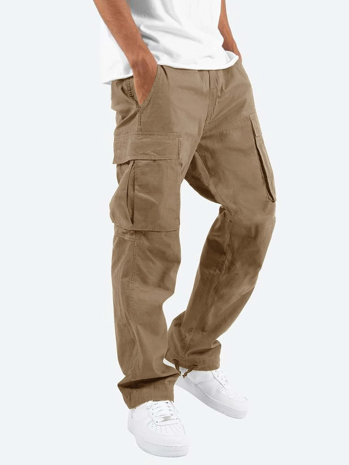 Men's Woven Cargo Pants with Zip Fly and Thigh Pockets