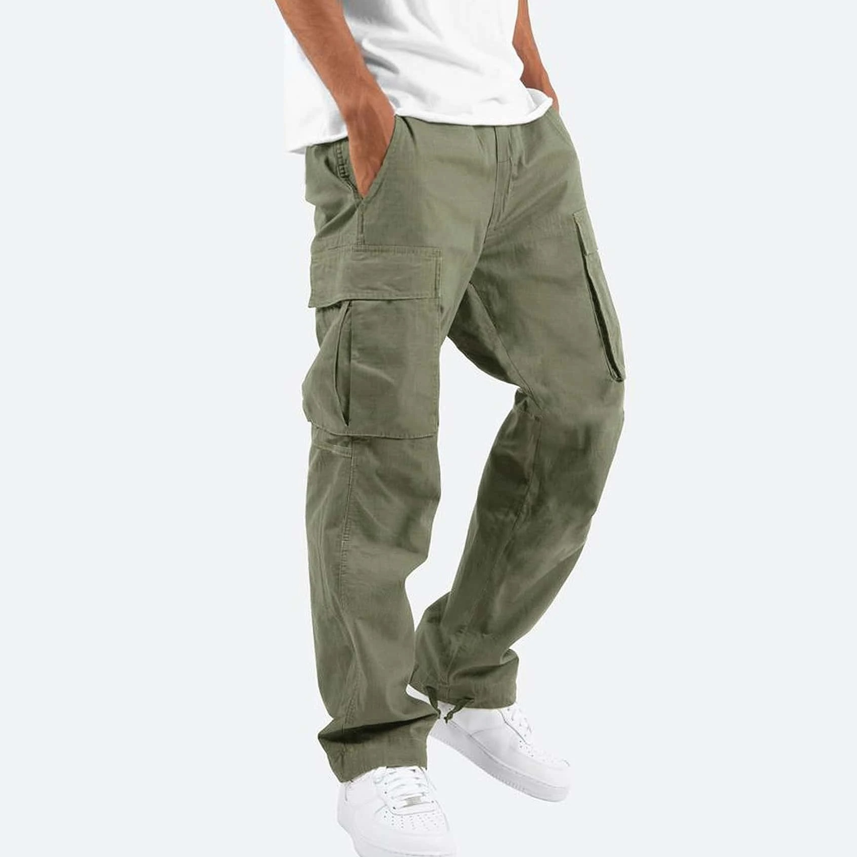 Men's Woven Cargo Pants with Zip Fly and Thigh Pockets