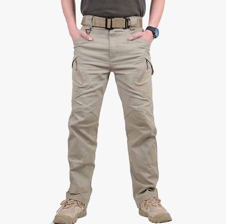 Men's Woven Cargo Pants with Zip Pockets and Knee Seams
