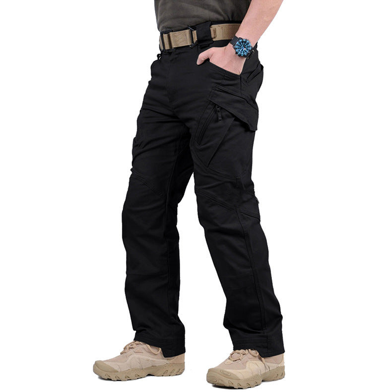 Men's Woven Cargo Pants with Zip Pockets and Knee Seams