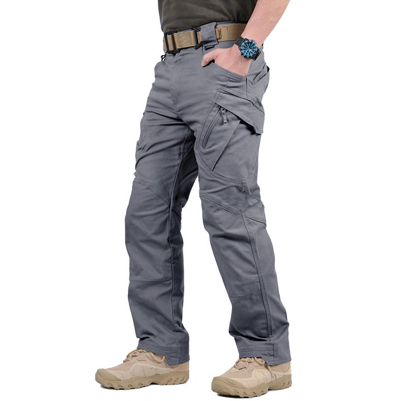 Men's Woven Cargo Pants with Zip Pockets and Knee Seams