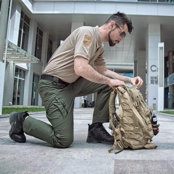 Men's Woven Cargo Pants with Zip Pockets and Knee Seams