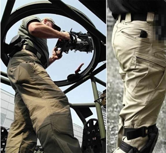 Men's Woven Cargo Pants with Zip Pockets and Knee Seams