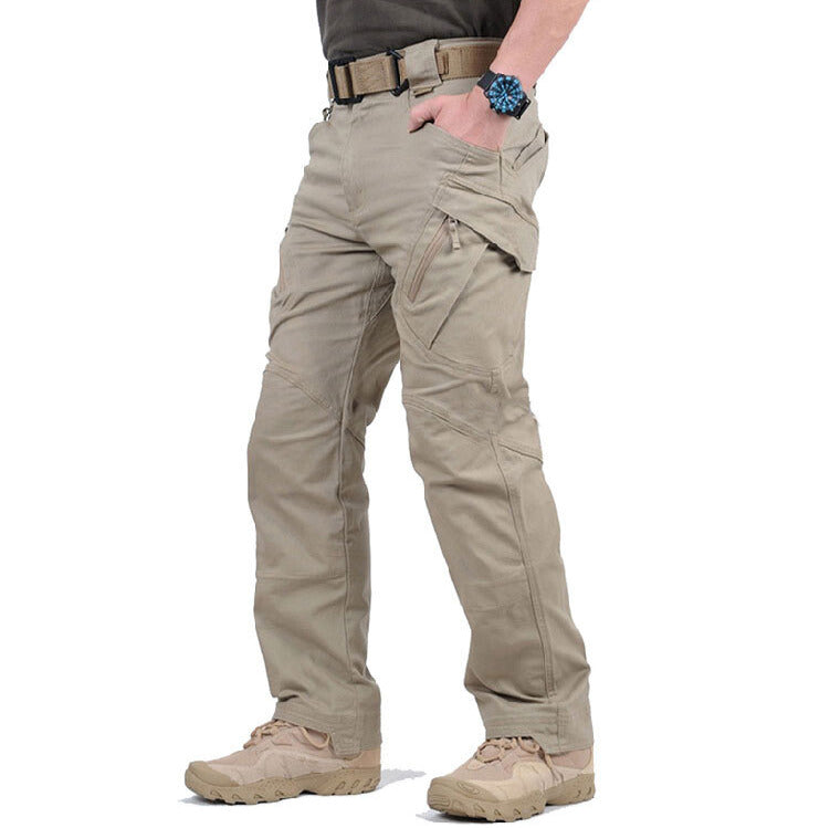 Men's Woven Cargo Pants with Zip Pockets and Knee Seams