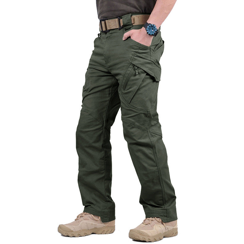 Men's Woven Cargo Pants with Zip Pockets and Knee Seams