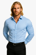 Men's Woven Dress Shirt with Point Collar and Button Cuffs