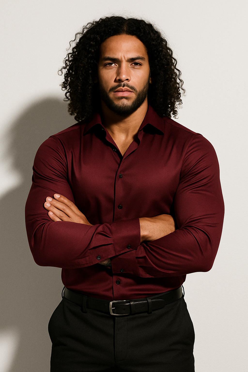 Men's Woven Dress Shirt with Point Collar and Button Cuffs