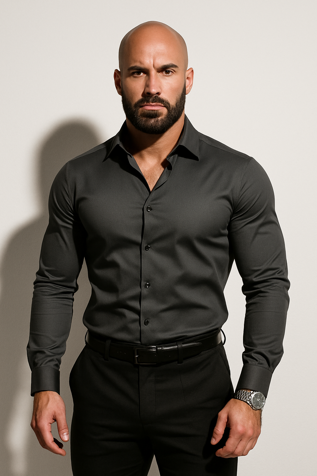 Men's Woven Dress Shirt with Point Collar and Button Cuffs