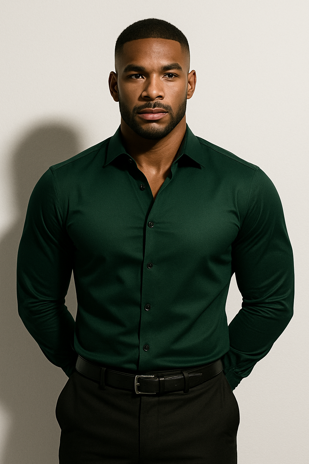 Men's Woven Dress Shirt with Point Collar and Button Cuffs