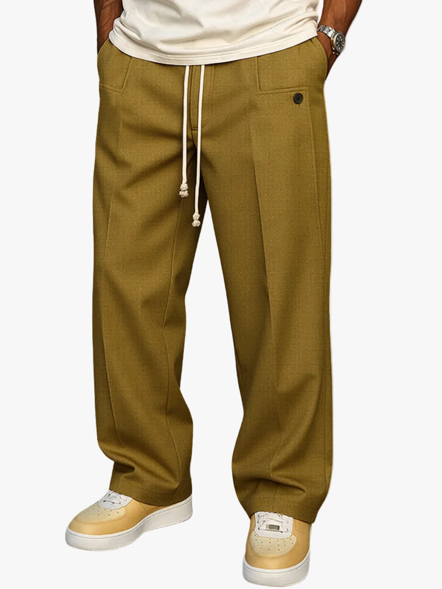 Men's Woven Pants with Drawstring Waist and Straight Legs