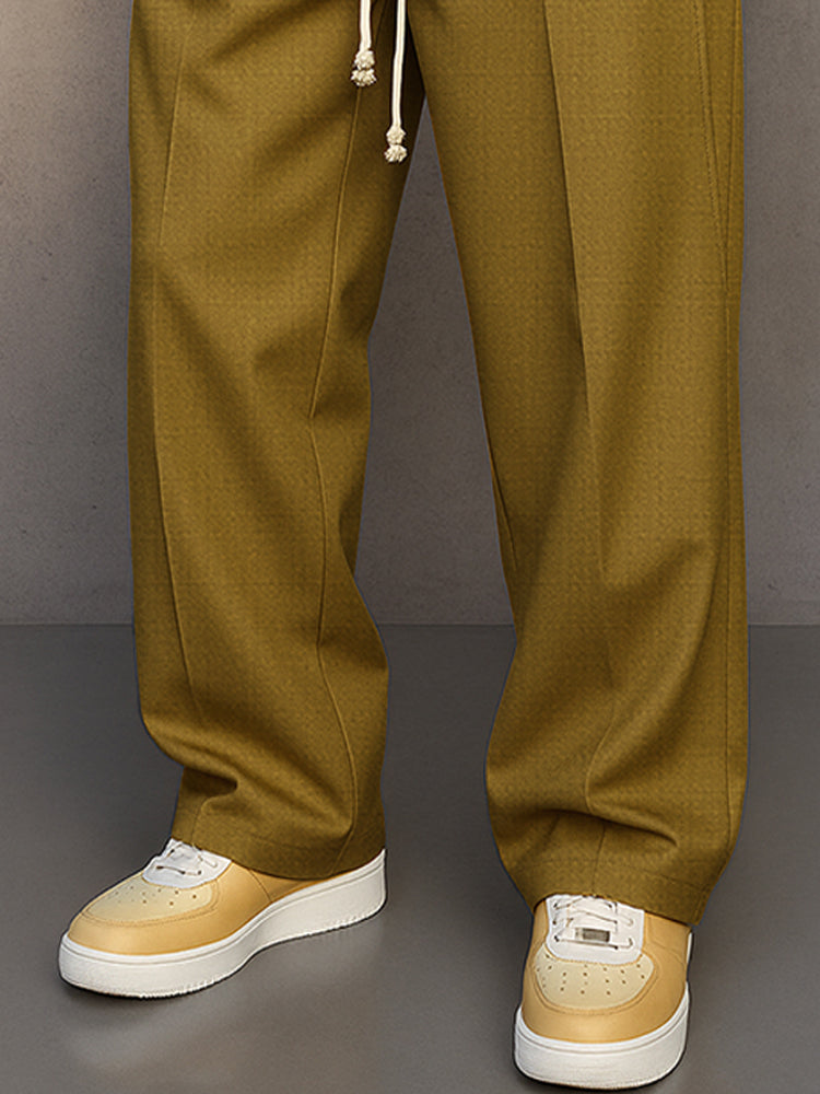 Men's Woven Pants with Drawstring Waist and Straight Legs