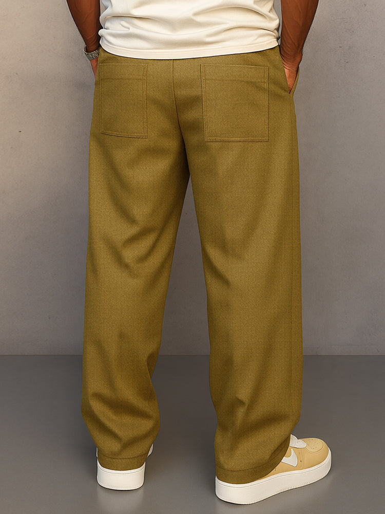 Men's Woven Pants with Drawstring Waist and Straight Legs