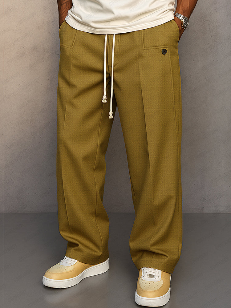 Men's Woven Pants with Drawstring Waist and Straight Legs