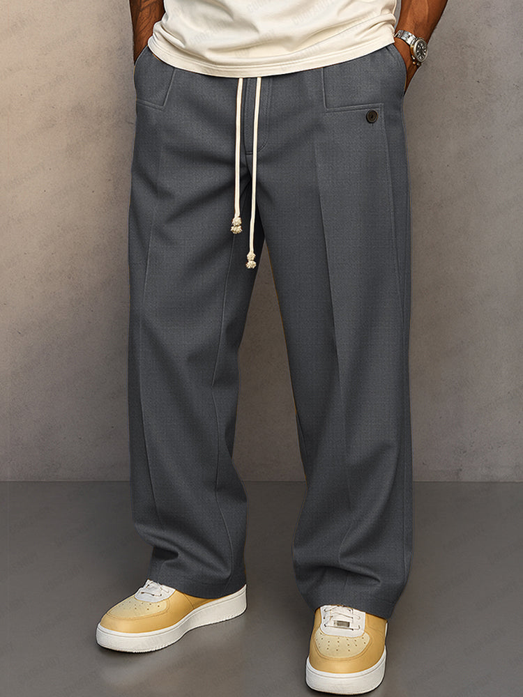 Men's Woven Pants with Drawstring Waist and Straight Legs