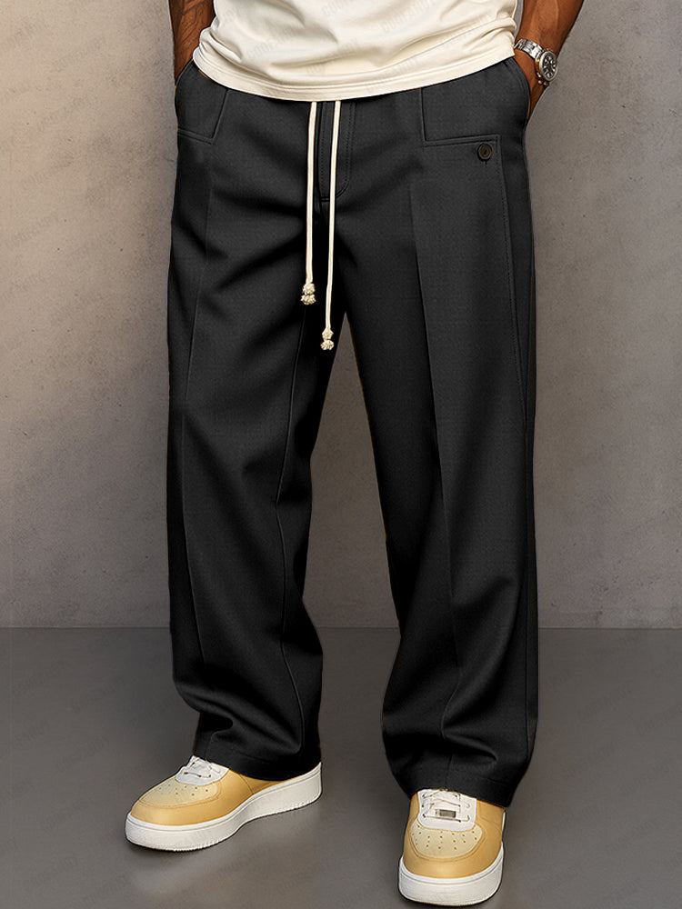 Men's Woven Pants with Drawstring Waist and Straight Legs