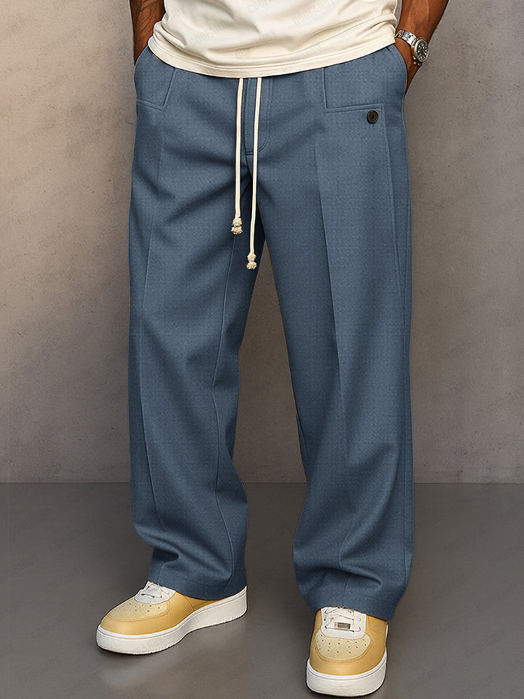 Men's Woven Pants with Drawstring Waist and Straight Legs