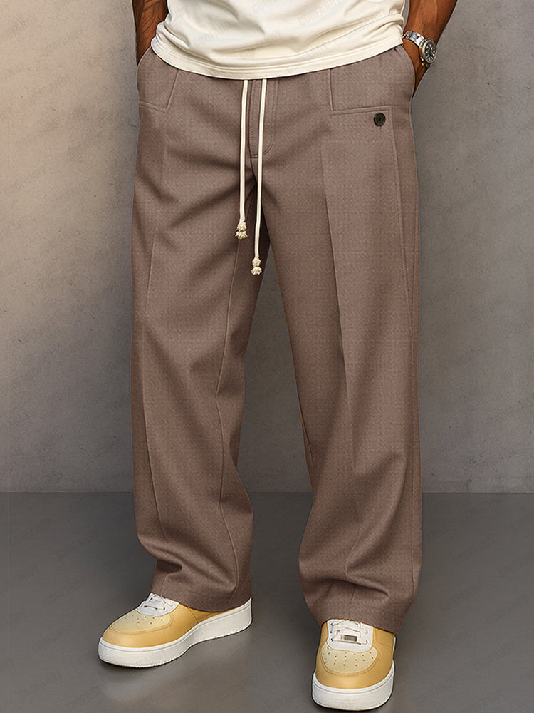 Men's Woven Pants with Drawstring Waist and Straight Legs
