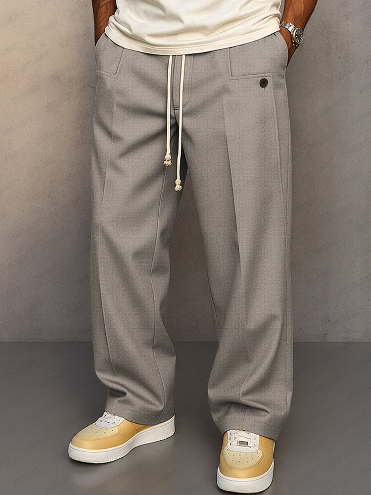 Men's Woven Pants with Drawstring Waist and Straight Legs
