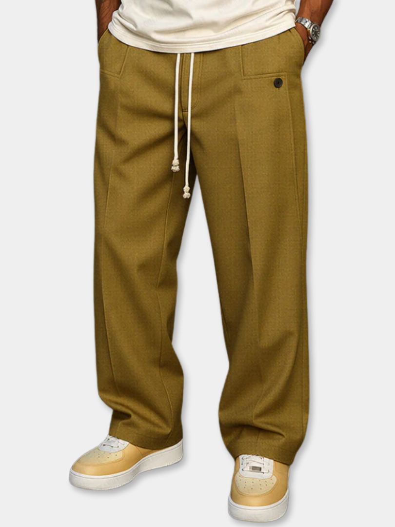 Men's Woven Pants with Drawstring Waist and Straight Legs