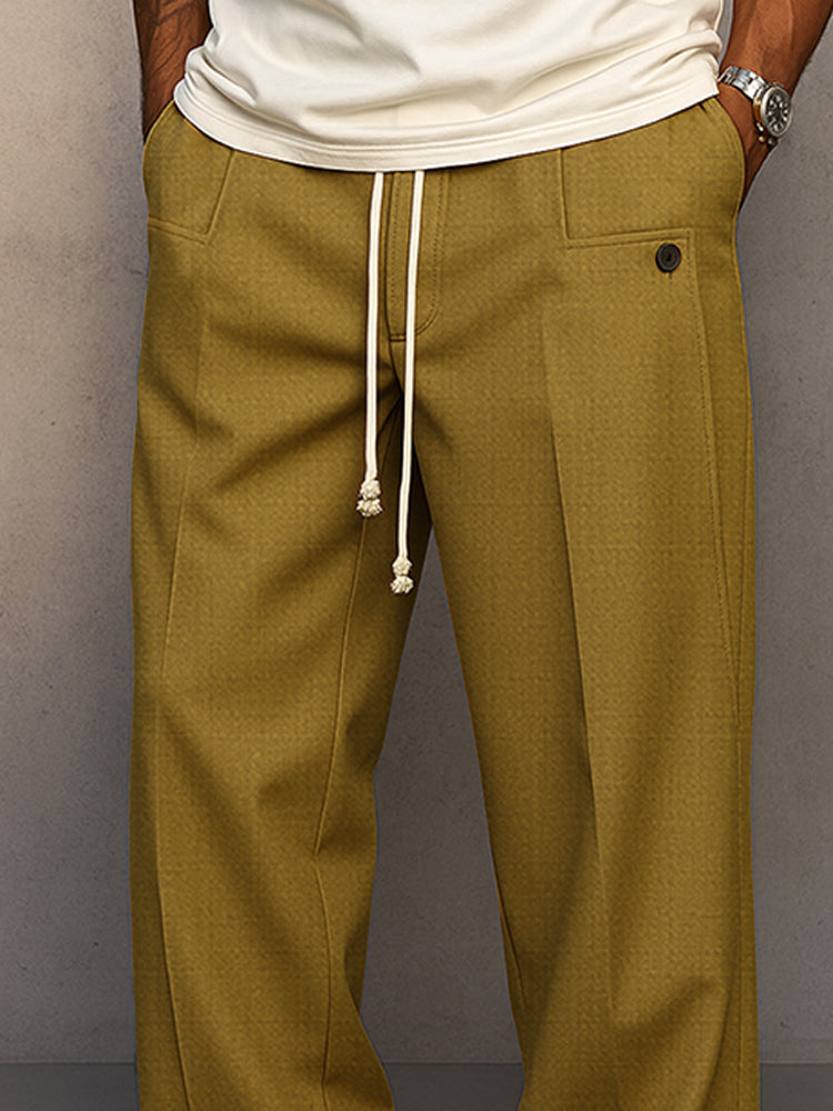 Men's Woven Pants with Drawstring Waist and Straight Legs