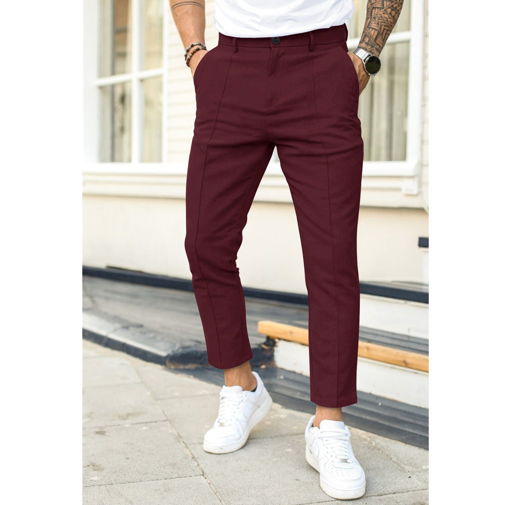 Men's Woven Pants with Tapered Leg and Belt Loops