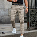 Men's Woven Plaid Pants with Belt Loops and Cropped Tapered Leg
