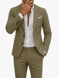 Men's Woven Suit Set with Notch Lapel and Two-Button Blazer