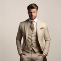 Men's Woven Suit Set with Notch Lapel and Vest