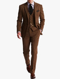 Men's Woven Suit Set with Notch Lapel and Waistcoat