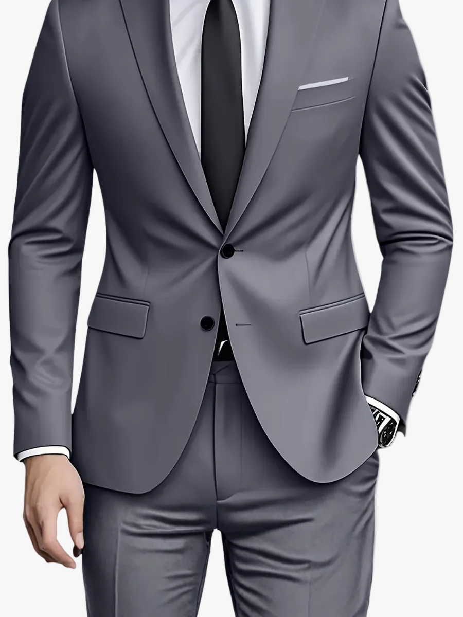 Men's Woven Suit Set with Notch Lapels and Two-Button Jacket