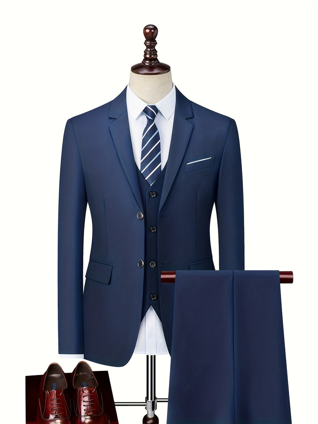 Men's Woven Suit Set with Notch Lapels and Two-Button Jacket