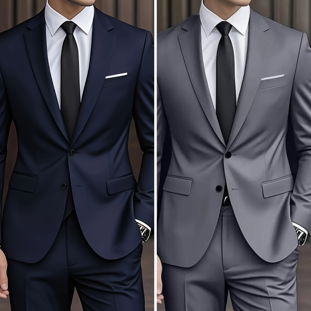 Men's Woven Suit Set with Notch Lapels and Two-Button Jacket