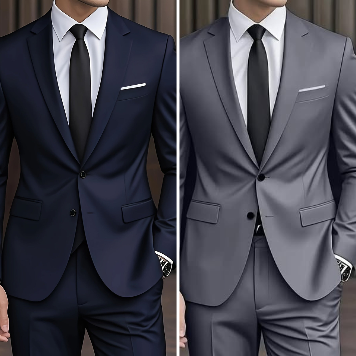 Men's Woven Suit Set with Notch Lapels and Two-Button Jacket