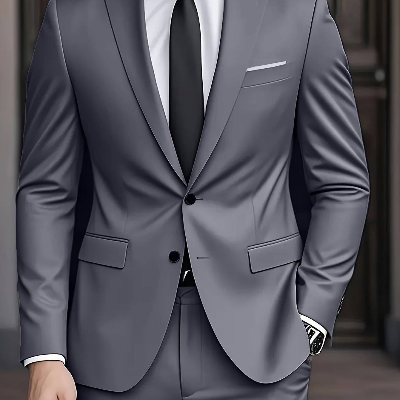 Men's Woven Suit Set with Notch Lapels and Two-Button Jacket